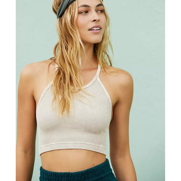 NWOT Free People Movement Happiness Runs Ribbed Crop Tank in Stone Eagle - Picture 1 of 4
